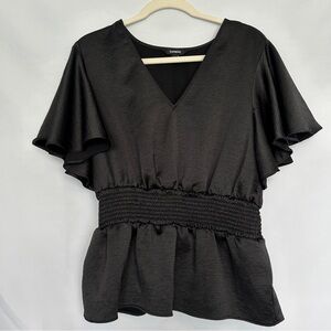 Express‎ Black Peplum Top with ruffle sleeves